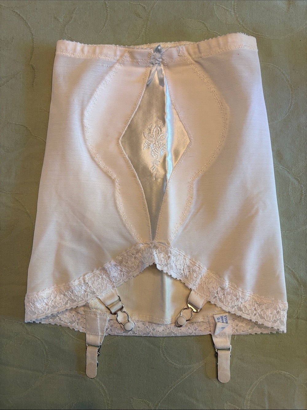 White Lace Trim Girdle Slip with Garter - Women's Intimates